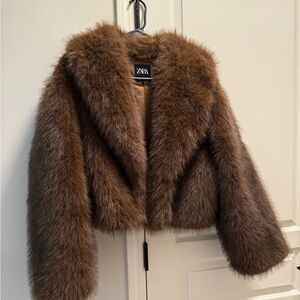 Zara Brown Faux Fur Jacket
